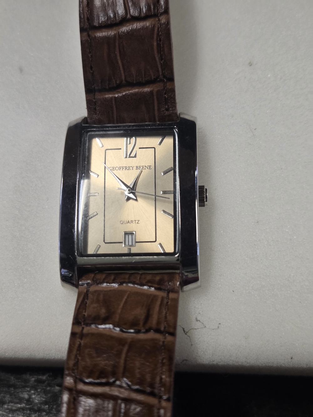 Geoffrey Beene Men's Brown Leather Strap Watch Date